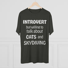 Load image into Gallery viewer, Introvert but Cats and Skydiving - Men's Tri-Blend Crew Tee