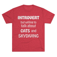 Load image into Gallery viewer, Introvert but Cats and Skydiving - Men's Tri-Blend Crew Tee