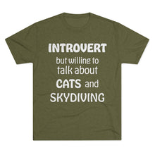 Load image into Gallery viewer, Introvert but Cats and Skydiving - Men's Tri-Blend Crew Tee