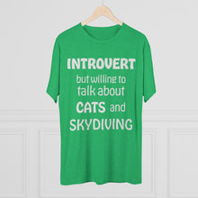 Load image into Gallery viewer, Introvert but Cats and Skydiving - Men's Tri-Blend Crew Tee