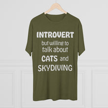 Load image into Gallery viewer, Introvert but Cats and Skydiving - Men's Tri-Blend Crew Tee