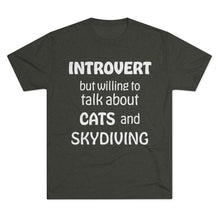 Load image into Gallery viewer, Introvert but Cats and Skydiving - Men's Tri-Blend Crew Tee